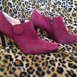 FRANCO SARTO Burgundy Suede Ankle Boots, Size 6.5M